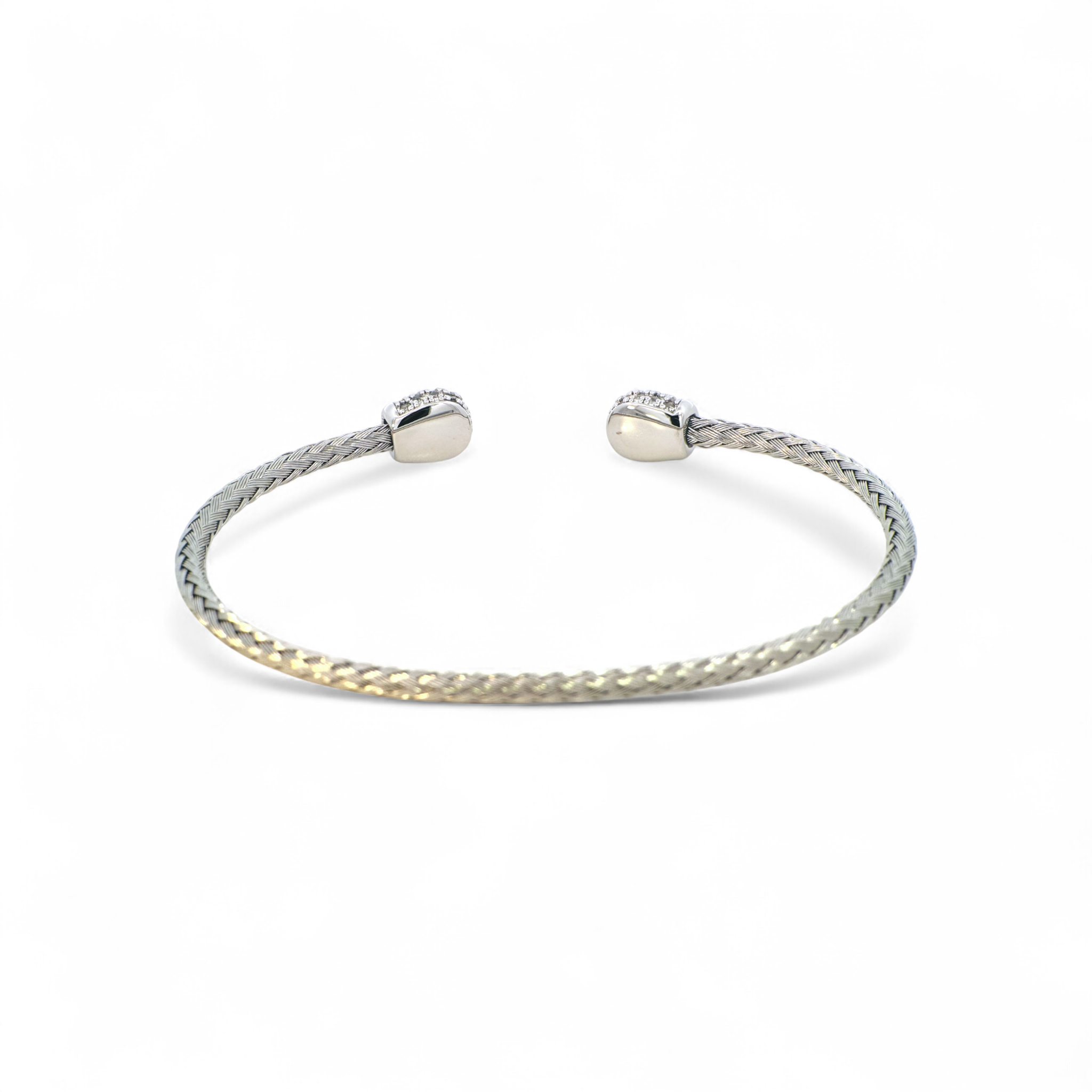 Pulseras de bronce con circones bañadas en rodio