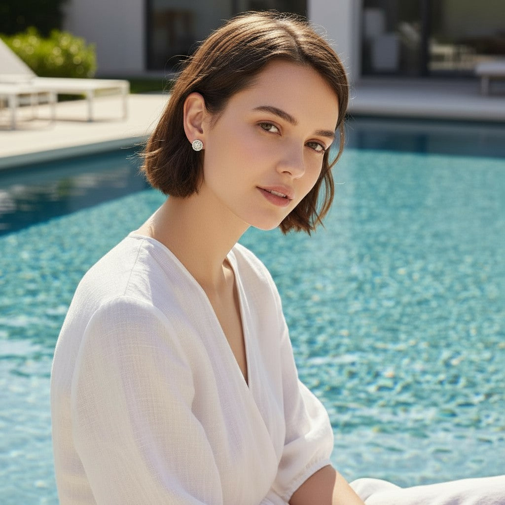 Aros en plata 925 con circones en diseño circular pavé