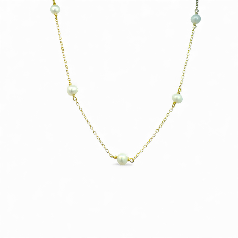 Collar cadena y perlas 4mm 50 cm