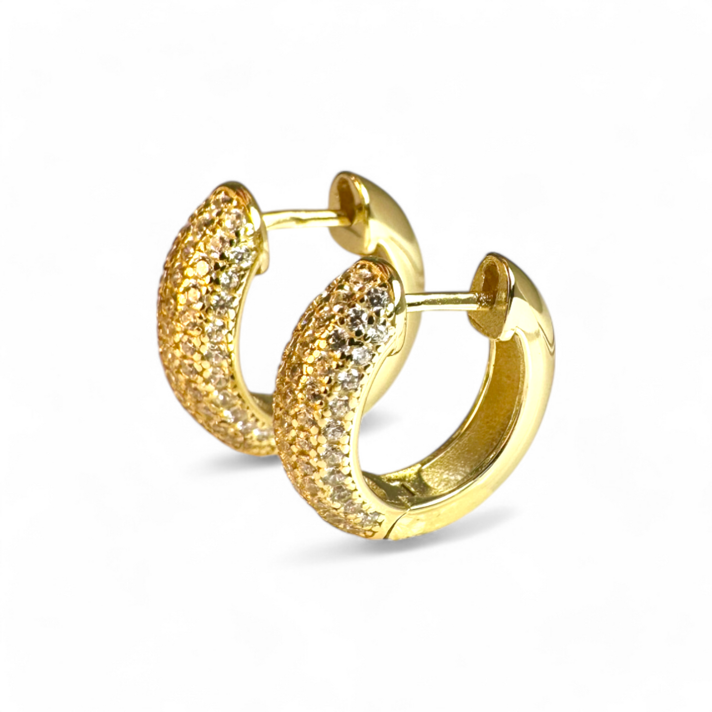 Aros Argollas circón en pavé dorados 1,9 cm