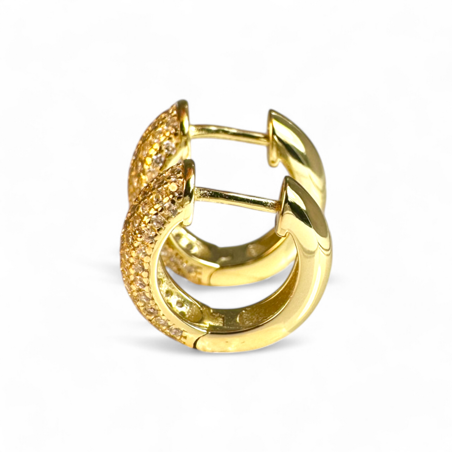 Aros Argollas circón en pavé dorados 1,9 cm