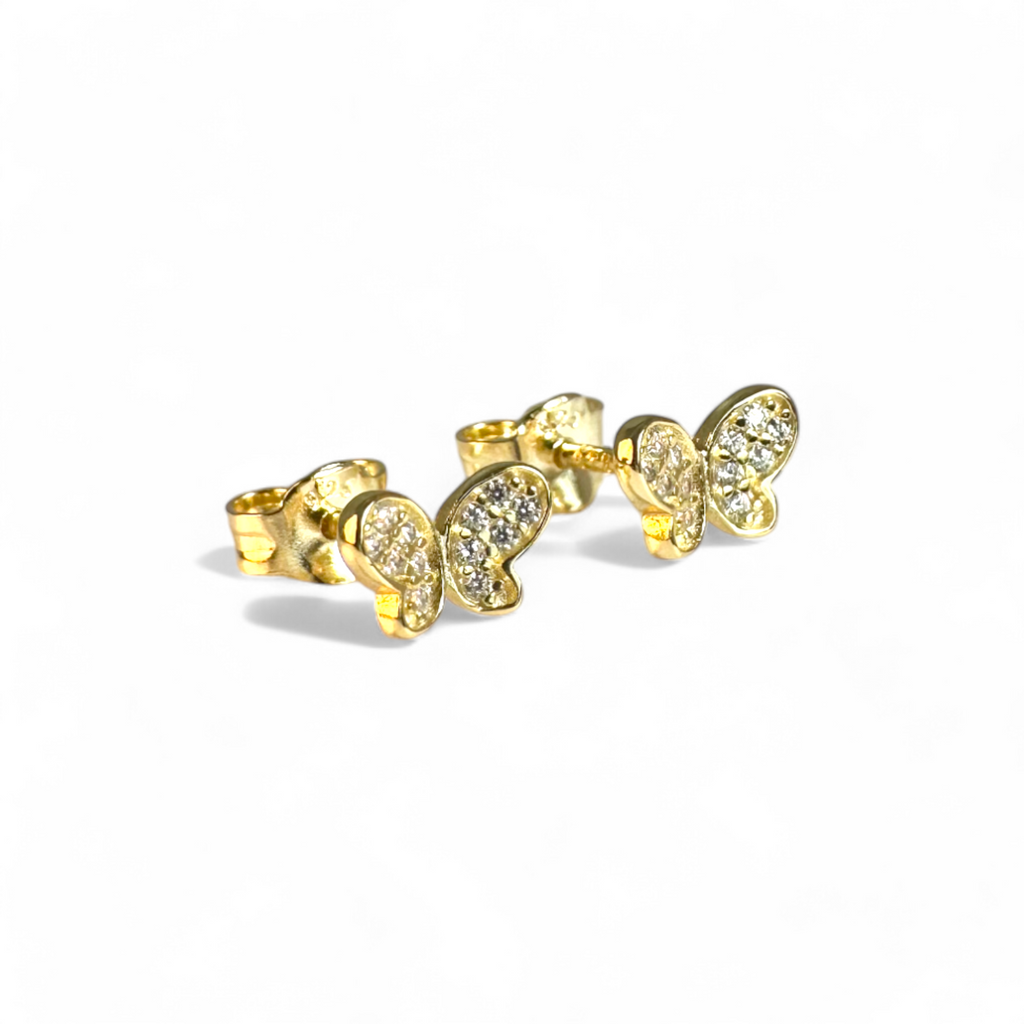 Aros Mariposas con circones borde bisel Doradas
