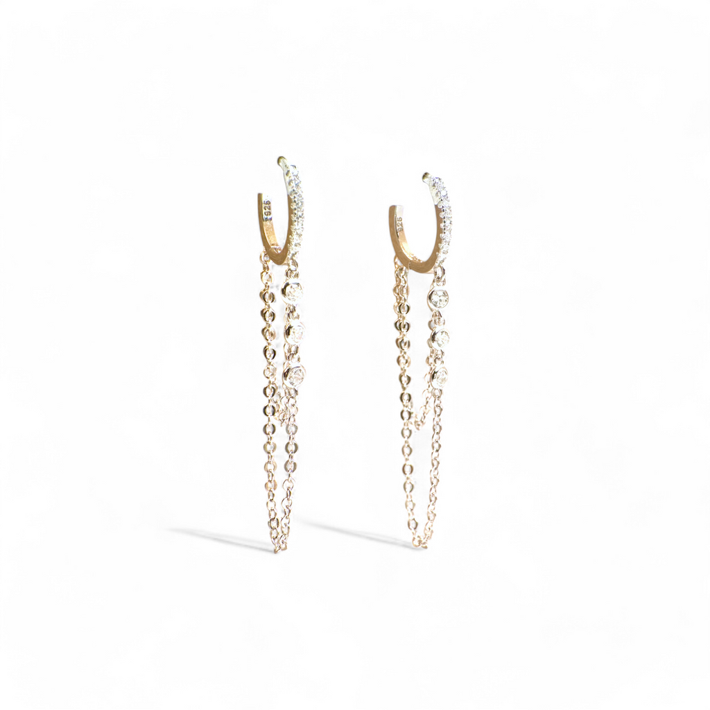 Aros Argollas Circón y cadena doble plateados