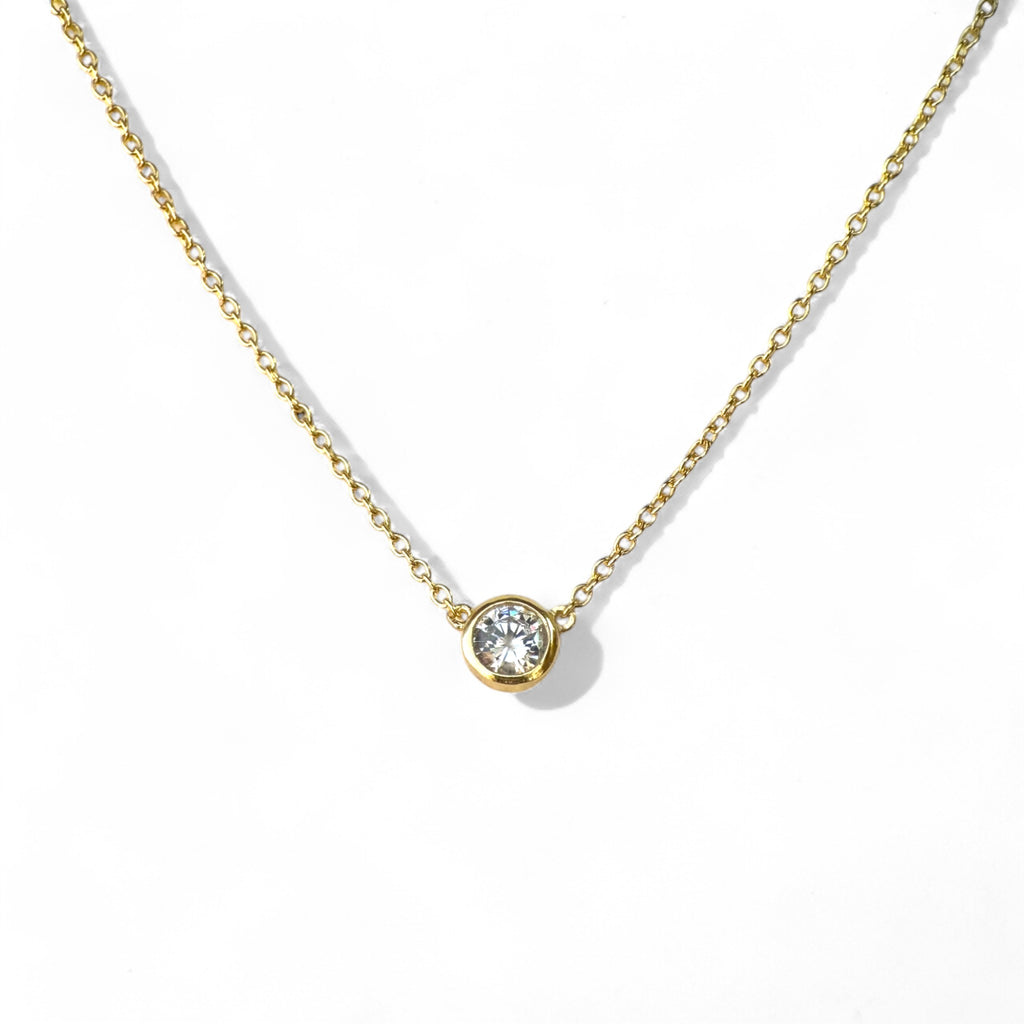 Collar cadena de plata 925 bañada en oro punto de luz circón bisel