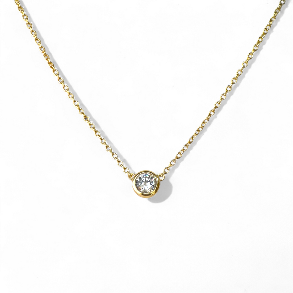 Collar cadena de plata 925 bañada en oro punto de luz circón bisel