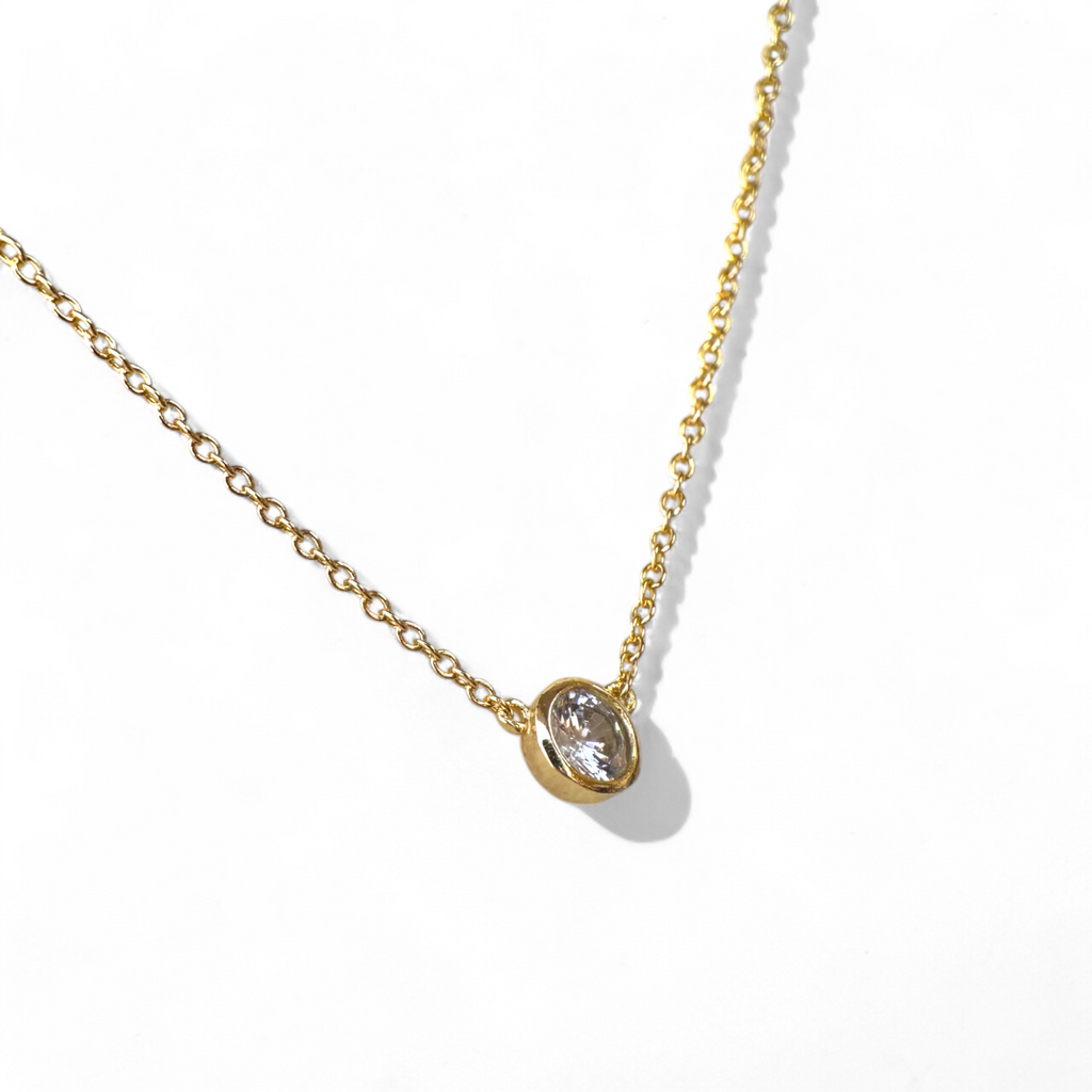 Collar cadena de plata 925 bañada en oro punto de luz circón bisel