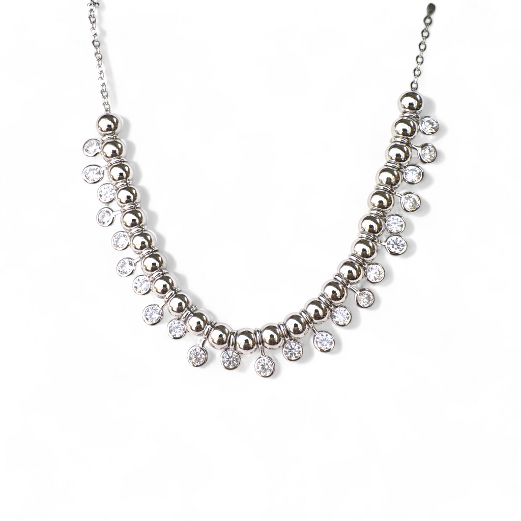 Collar cadena de plata 925 con bolitas y circones en bisel