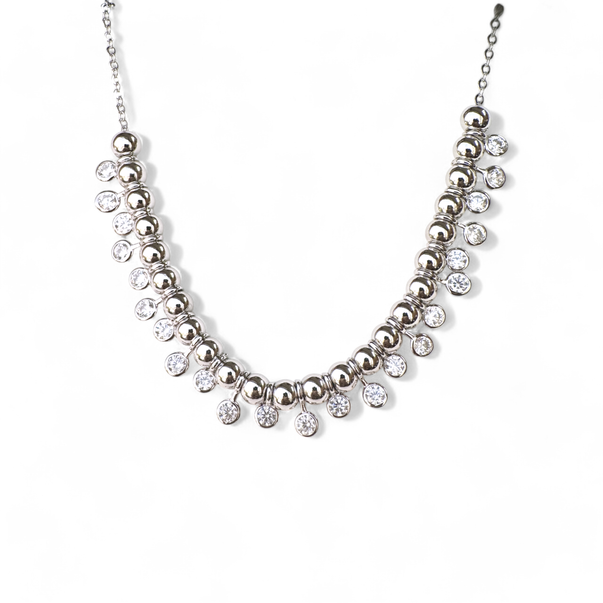 Collar cadena de plata 925 con bolitas y circones en bisel