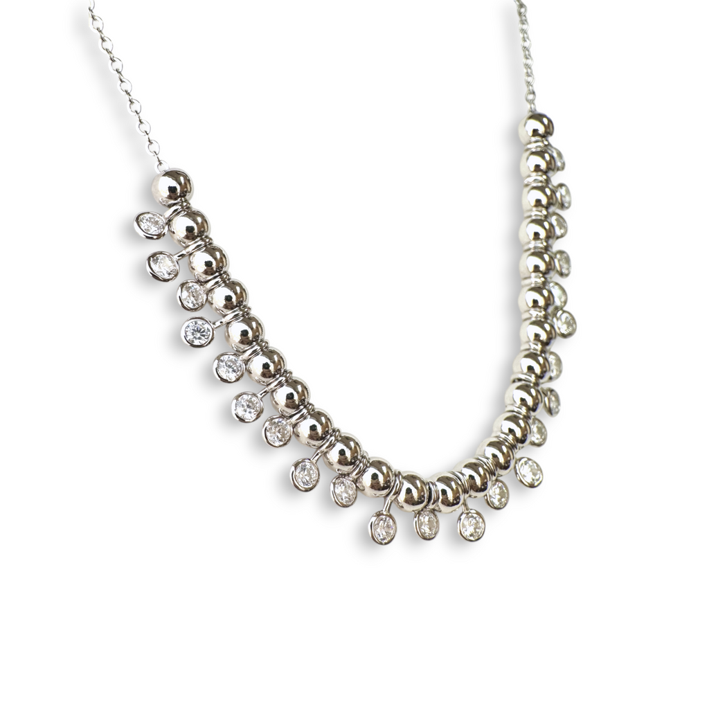 Collar cadena de plata 925 con bolitas y circones en bisel