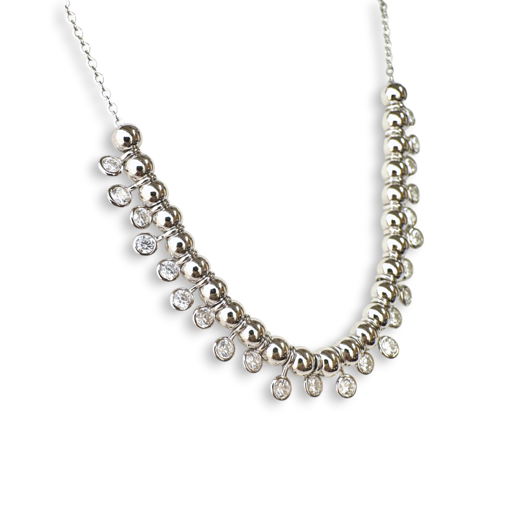 Collar cadena de plata 925 con bolitas y circones en bisel