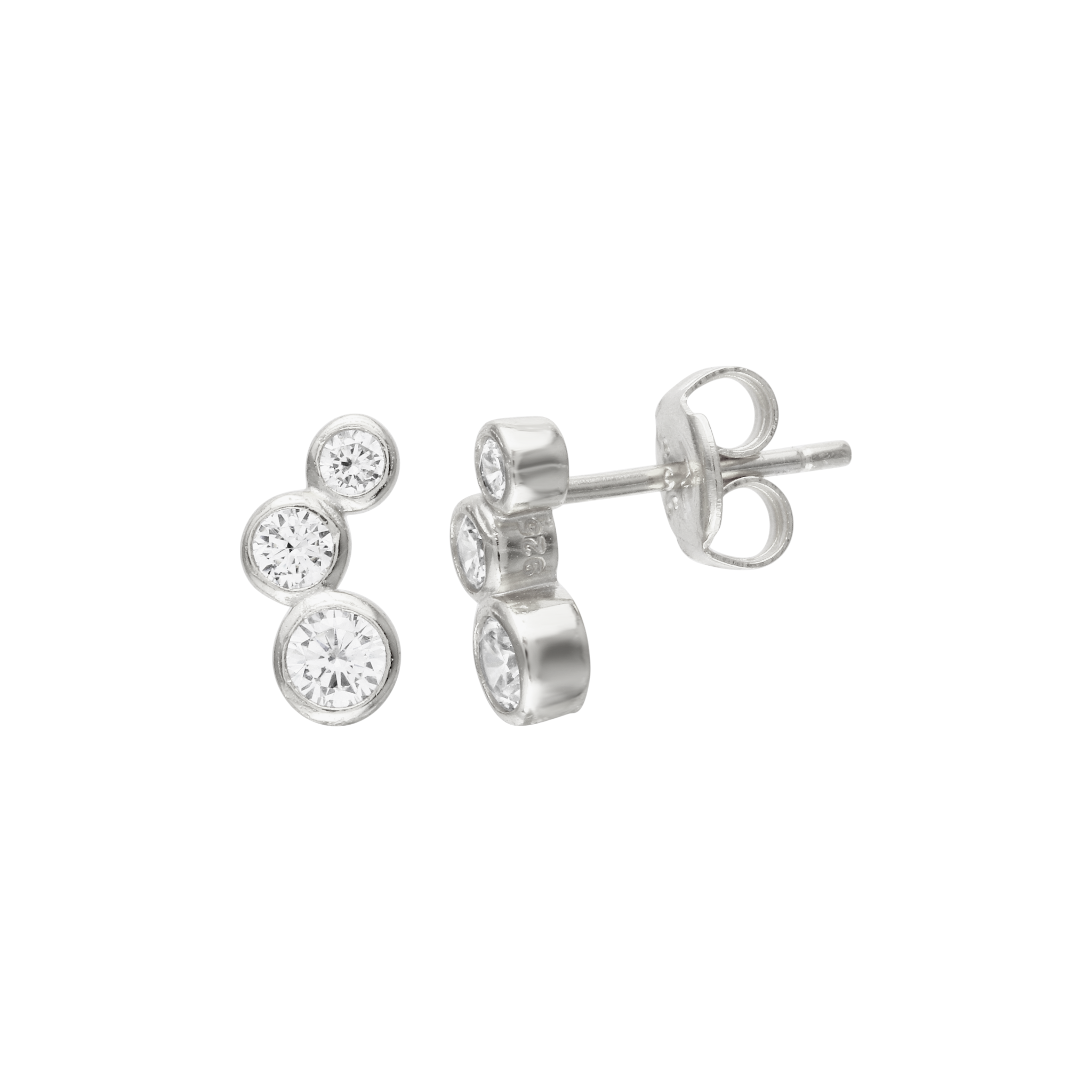 Aros Trio Circón Bisel Stud Plateados
