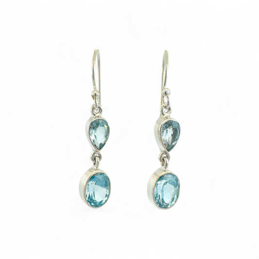 Aros colgantes topacio azul bisel plata 925