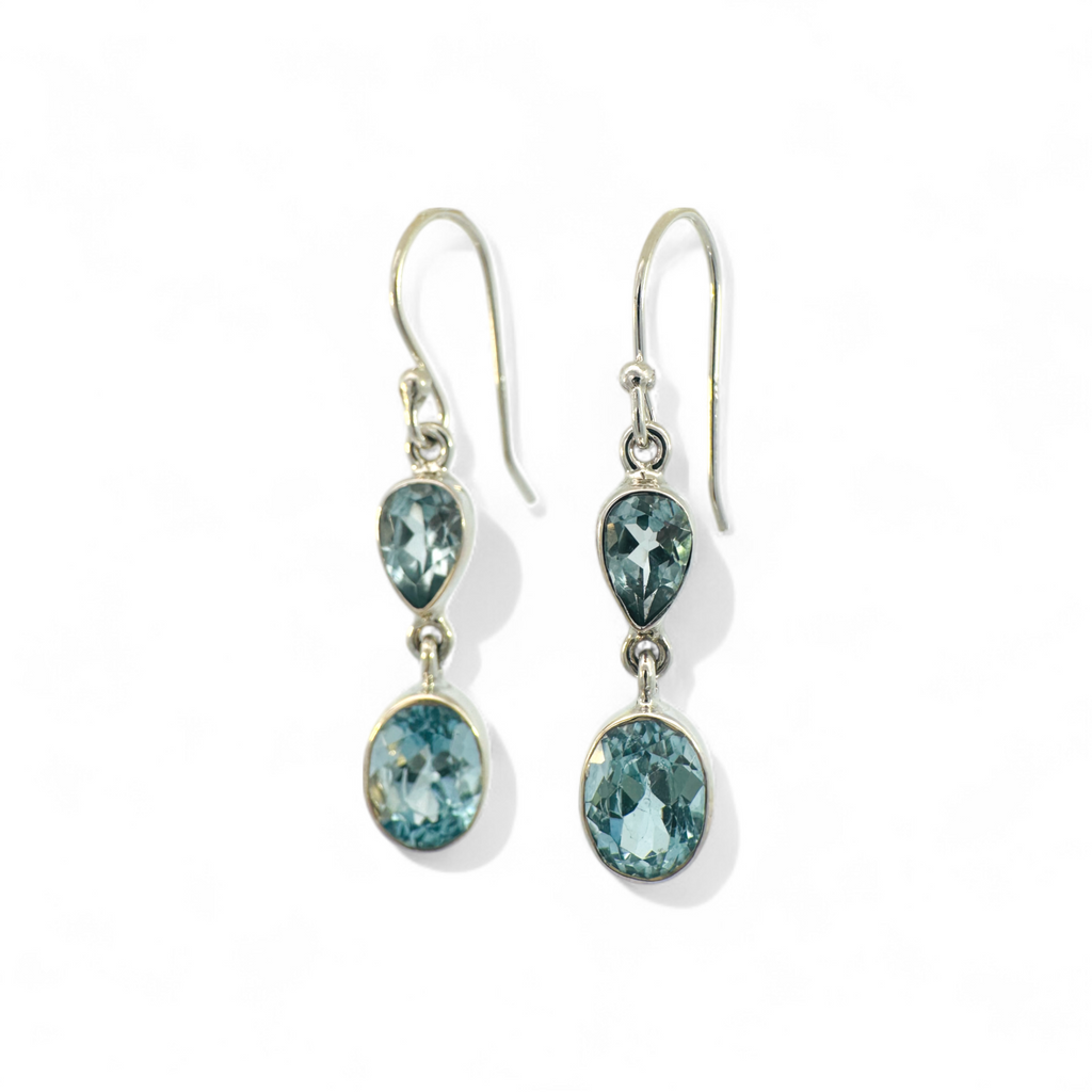 Aros colgantes topacio azul bisel plata 925