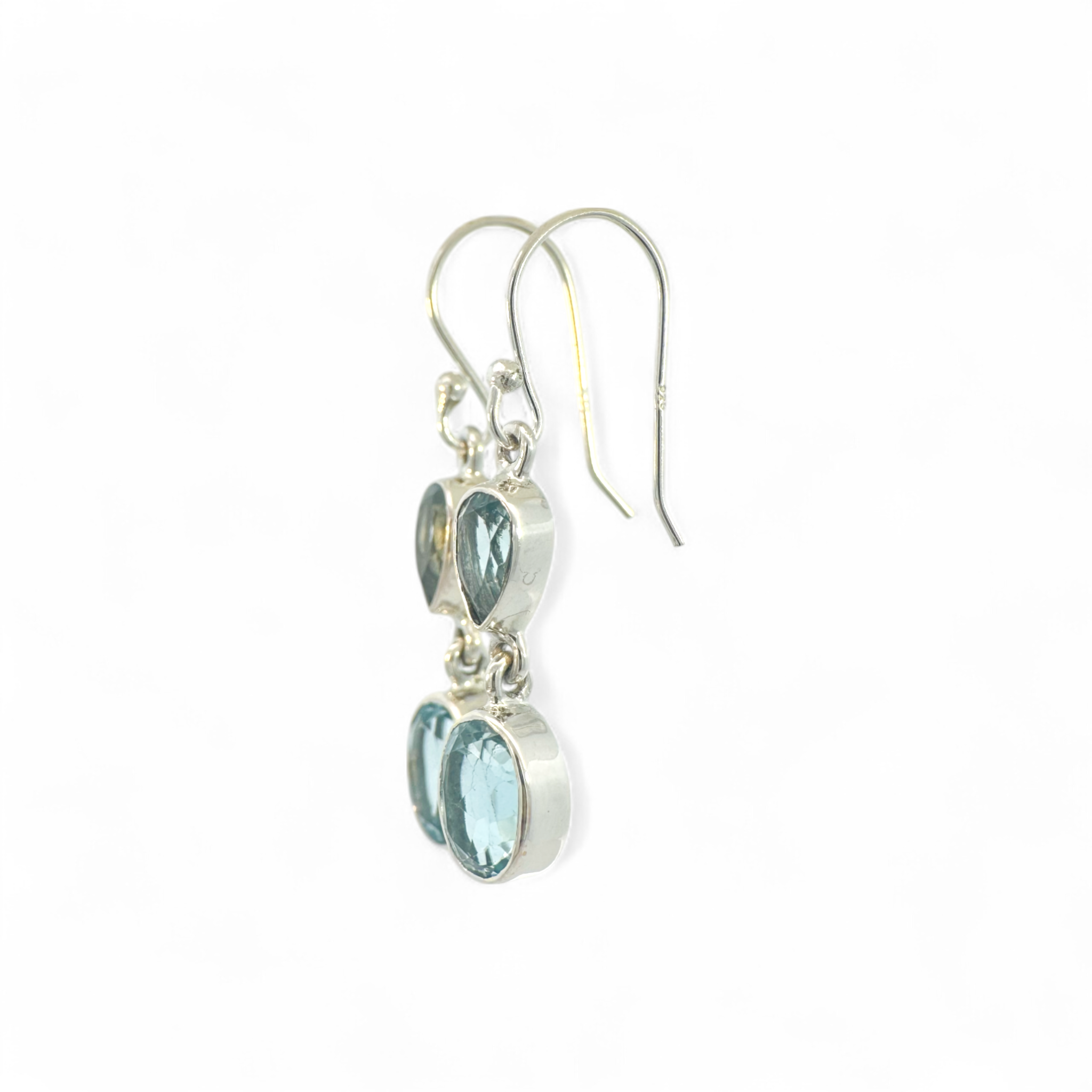 Aros colgantes topacio azul bisel plata 925