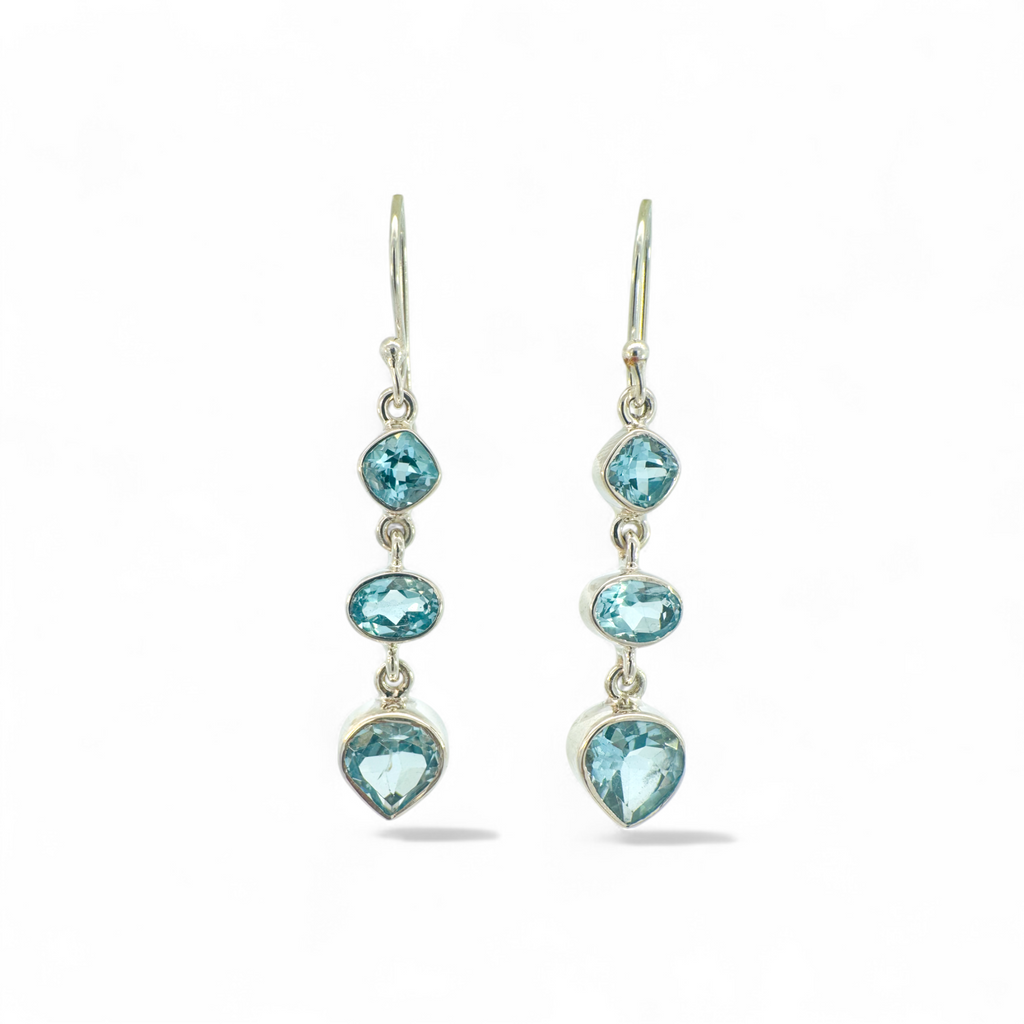 Aros colgantes topacio azul bisel plata 925
