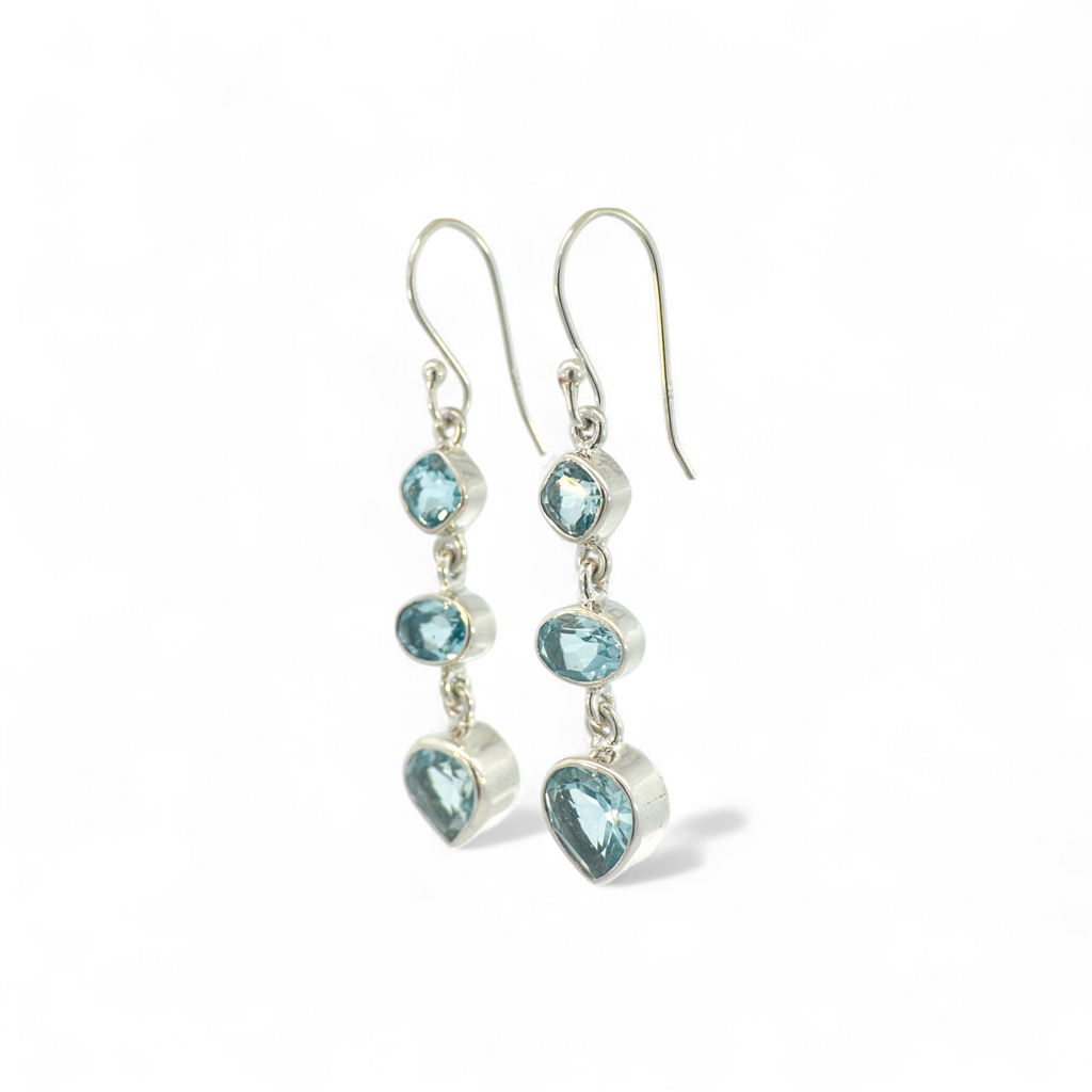 Aros colgantes topacio azul bisel plata 925