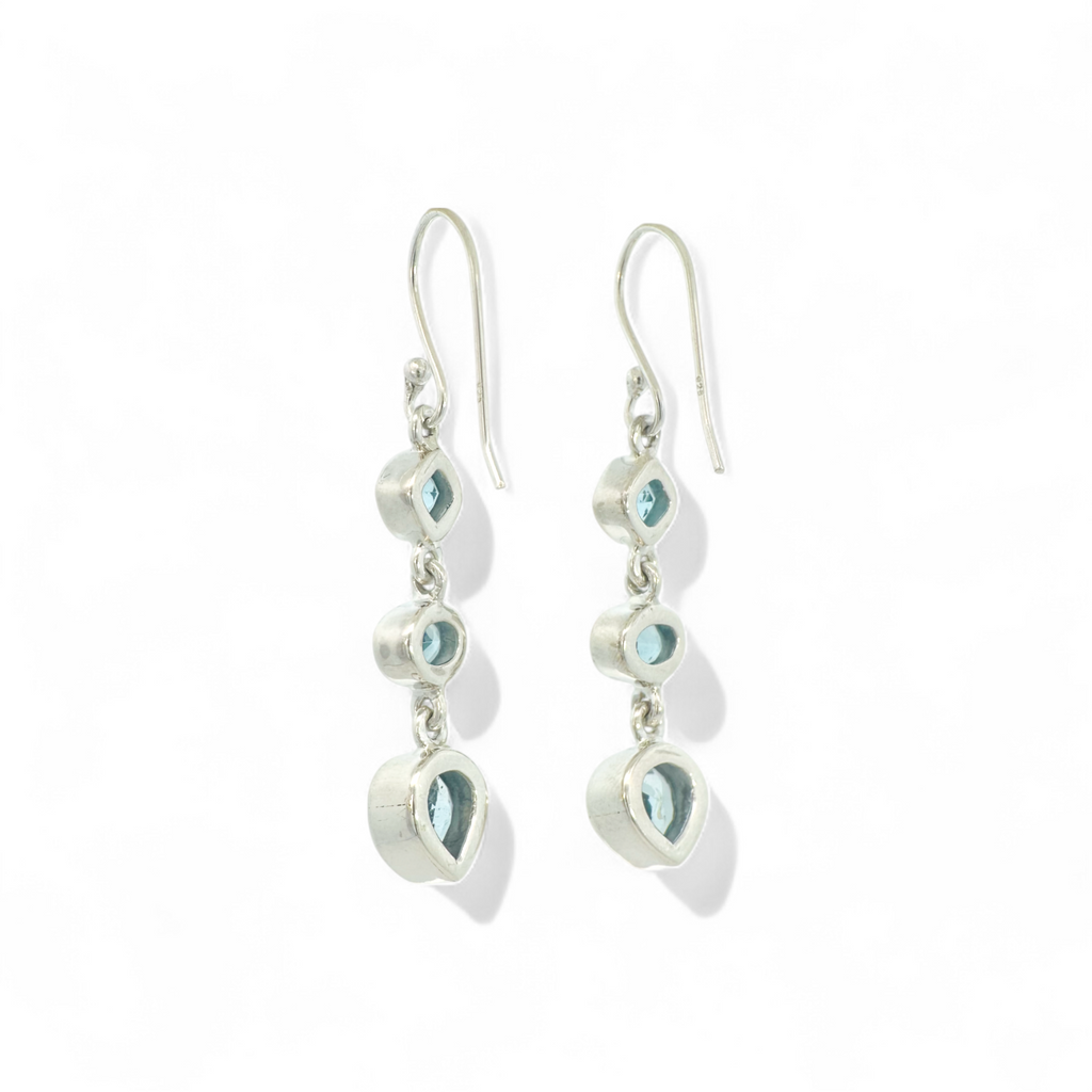 Aros colgantes topacio azul bisel plata 925