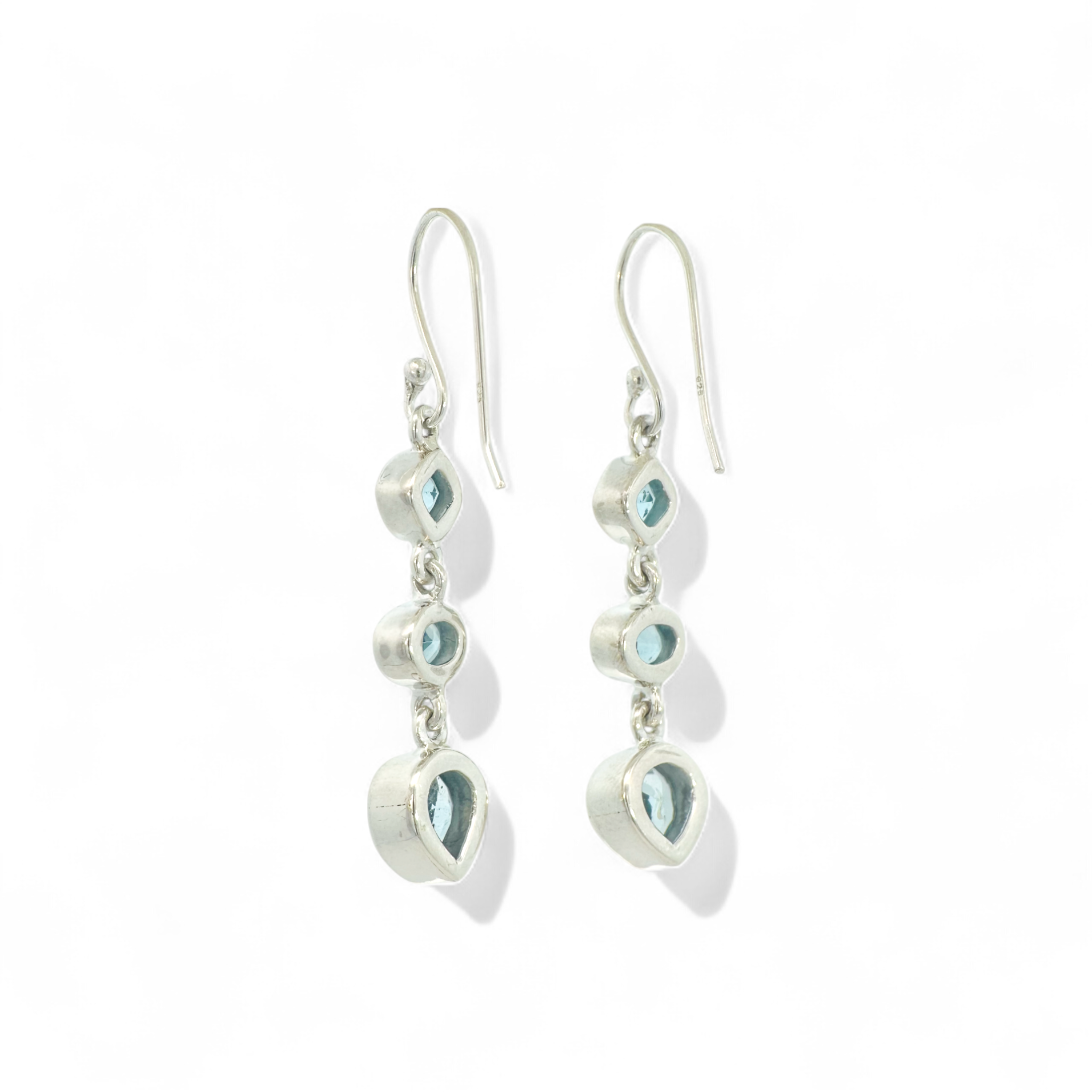 Aros colgantes topacio azul bisel plata 925