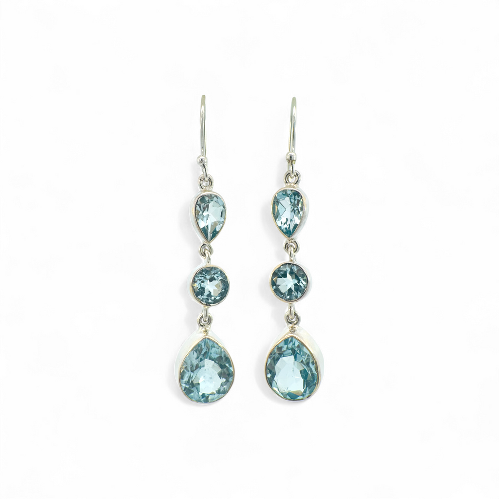 Aros colgantes topacio azul bisel plata 925