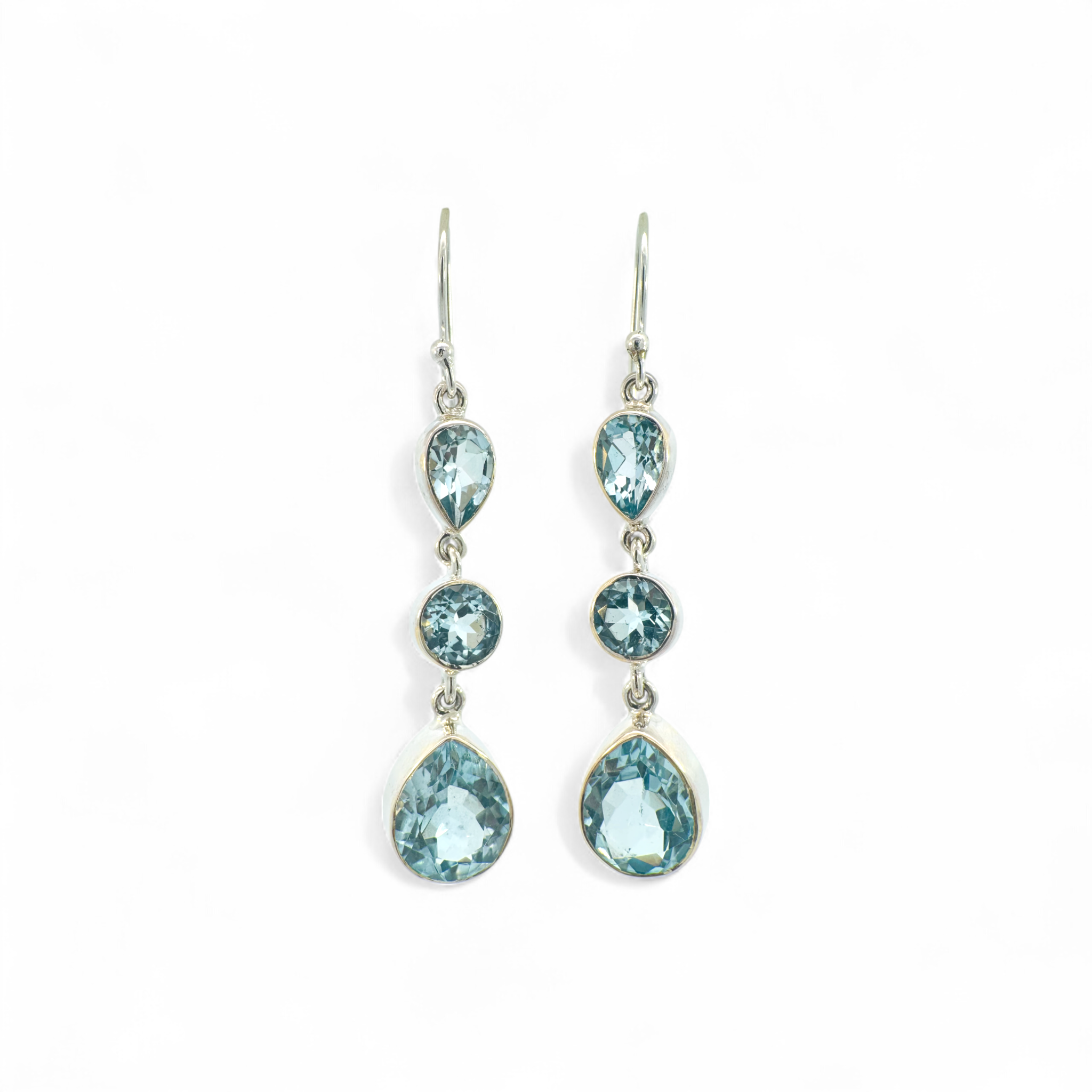 Aros colgantes topacio azul bisel plata 925