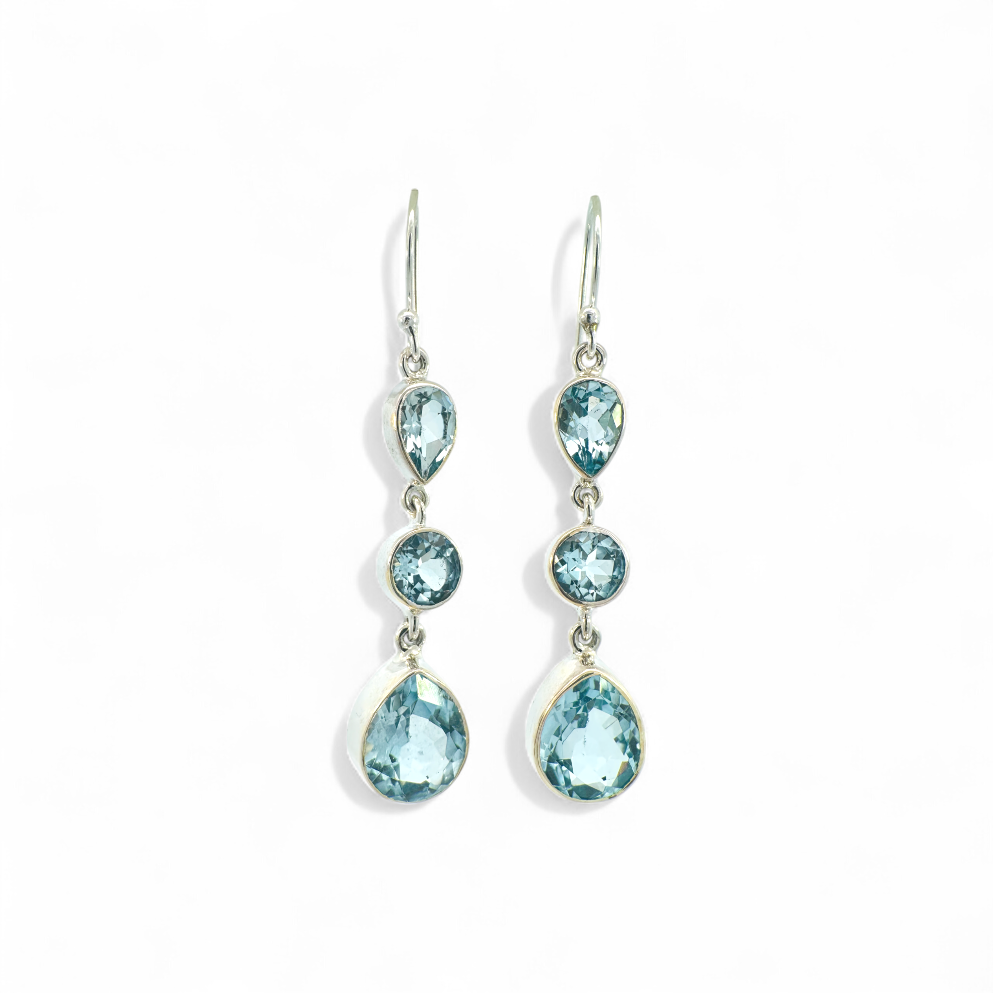 Aros colgantes topacio azul bisel plata 925