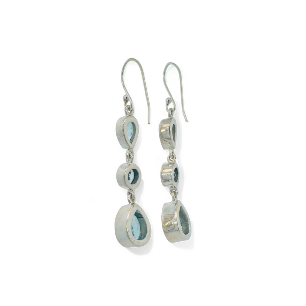 Aros colgantes topacio azul bisel plata 925
