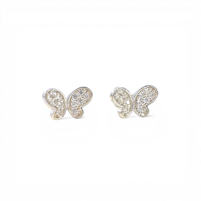 Aros Mariposas con circones borde bisel Plateadas