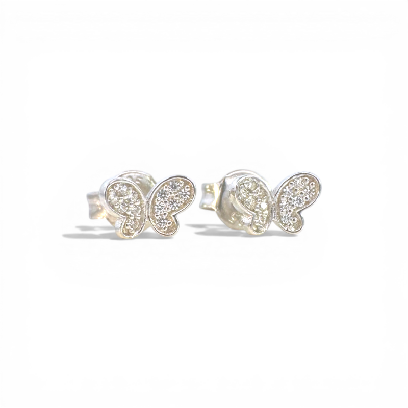 Aros Mariposas con circones borde bisel Plateadas