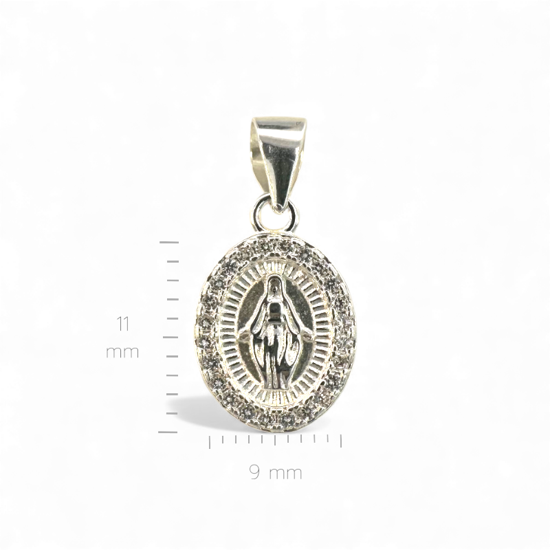 Medalla Virgen de los Rayos Oval Halo Circones Plata 11x9 mm