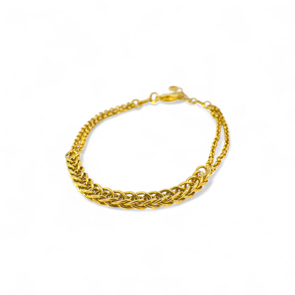 Pulsera eslabones espiga y cadena doble