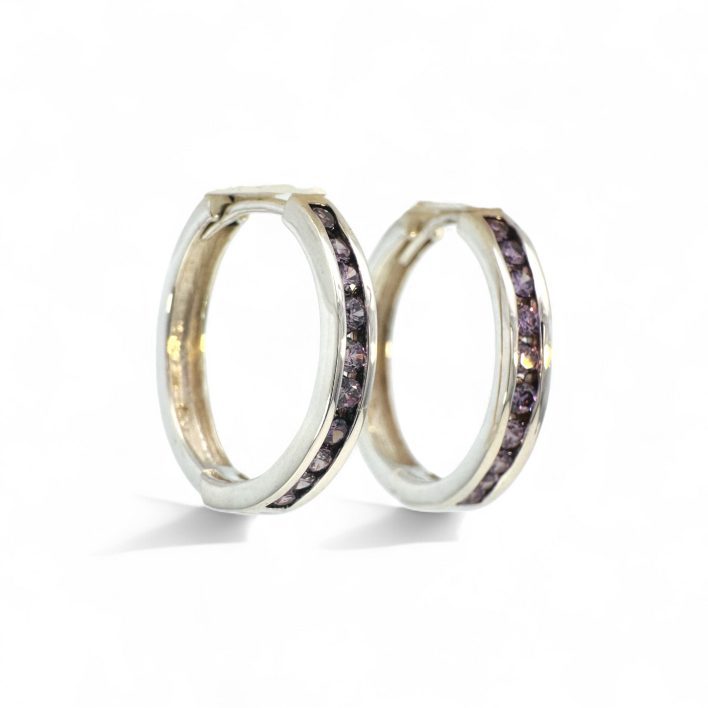 Argollas plata con circones morados