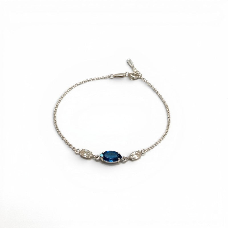 ClaraJoyas Neptune Essential bracelet with blue Swarovski crystal and rose gold plated silver chain, 18cm + 3cm extender.