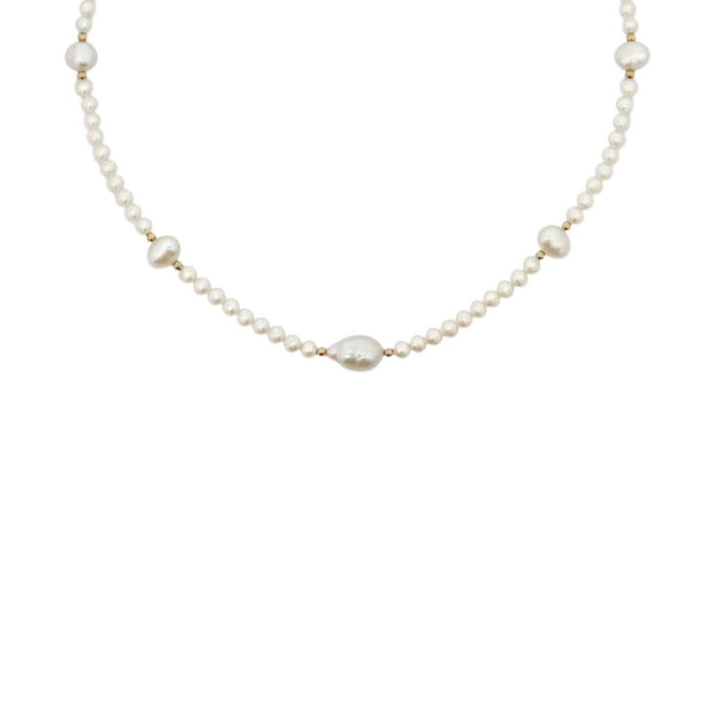 ClaraJoyas 40cm necklace with 5 irregular natural pearls, 10x8mm, and small gold beads.