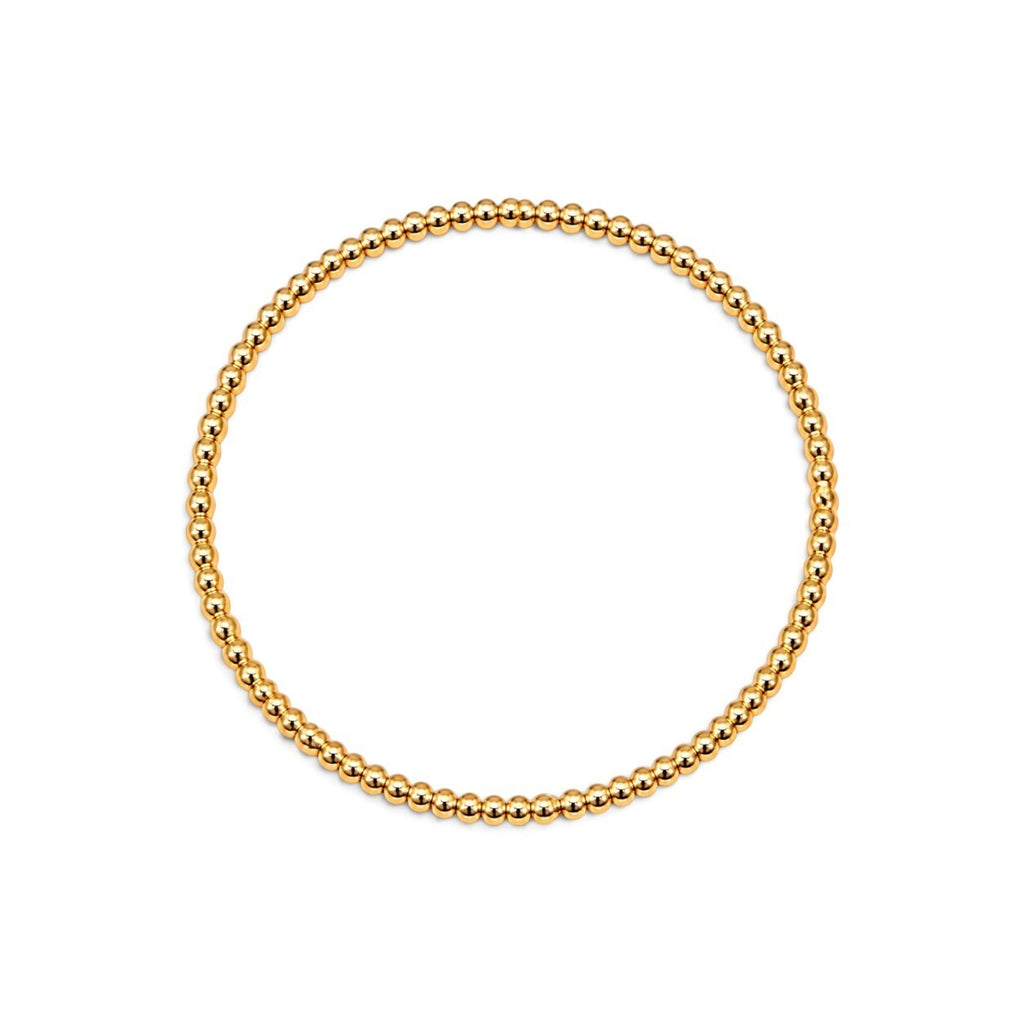 Pulsera elástica de bolitas mini de 2 mm en goldfilled de ClaraJoyas, diseño minimalista de 15,5 cm.