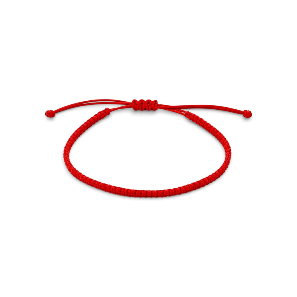 Pulsera ClaraJoyas de hilo rojo Miyuki con diseño simple y ajustable sobre fondo blanco