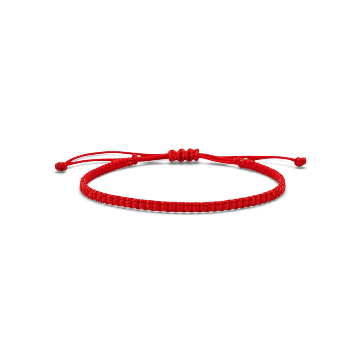 Pulsera ClaraJoyas de hilo rojo con cuentas Miyuki en diseño simple y ajustable sobre fondo blanco