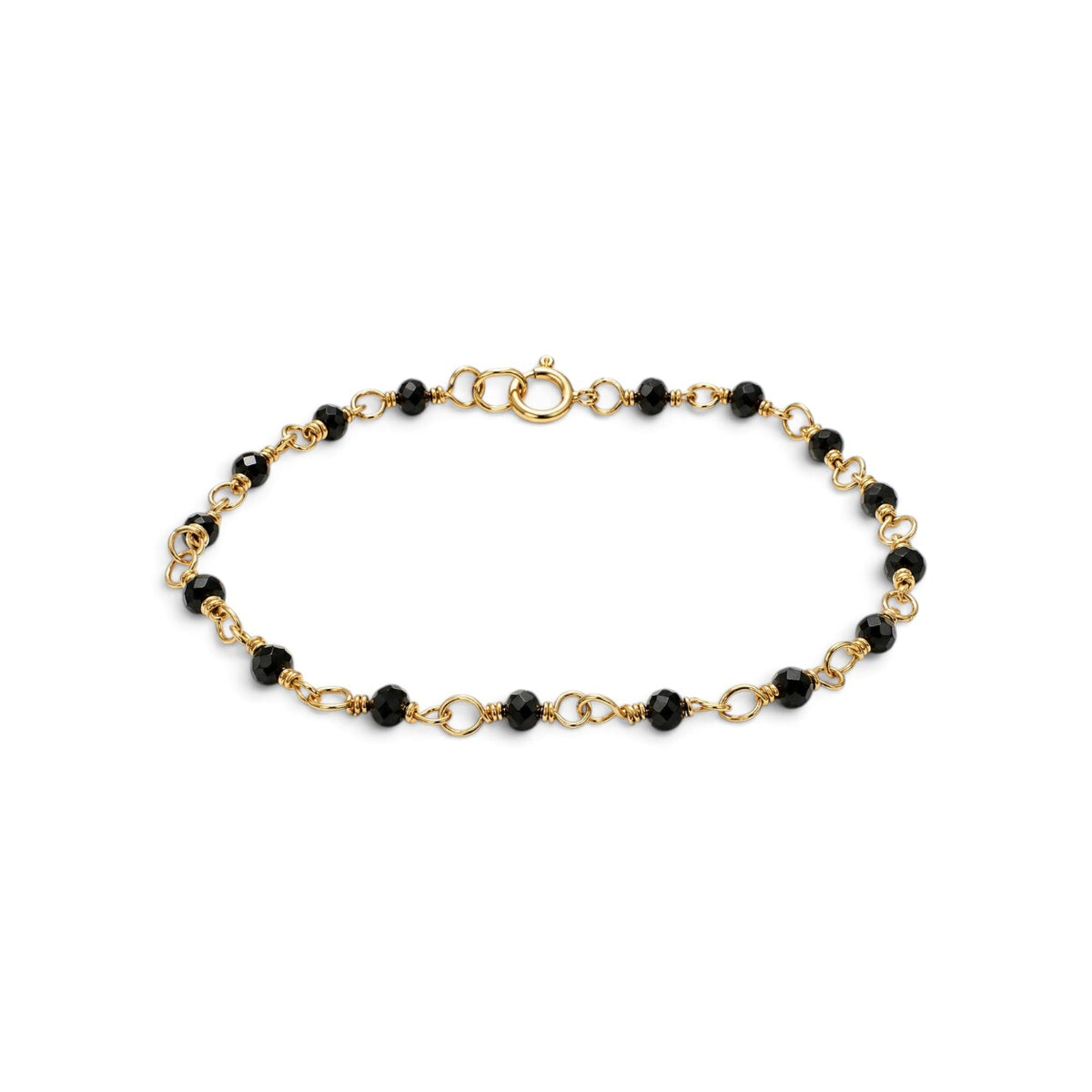Pulsera ClaraJoyas de 17 cm con cuentas de ónix negro de 2 mm y eslabones de alambre dorado ajustable