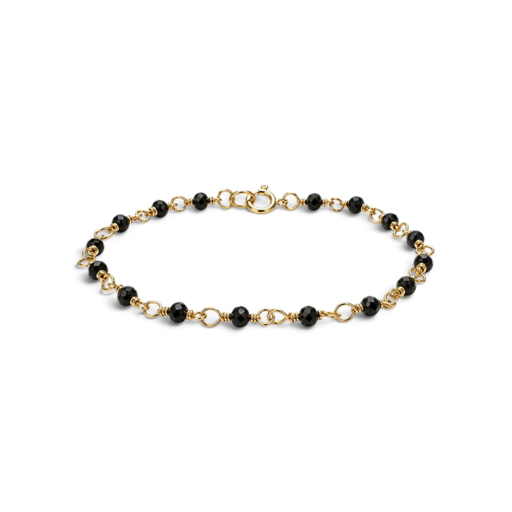 Pulsera ClaraJoyas de 17 cm con cuentas de ónix negro de 2 mm y eslabones de alambre dorado ajustable