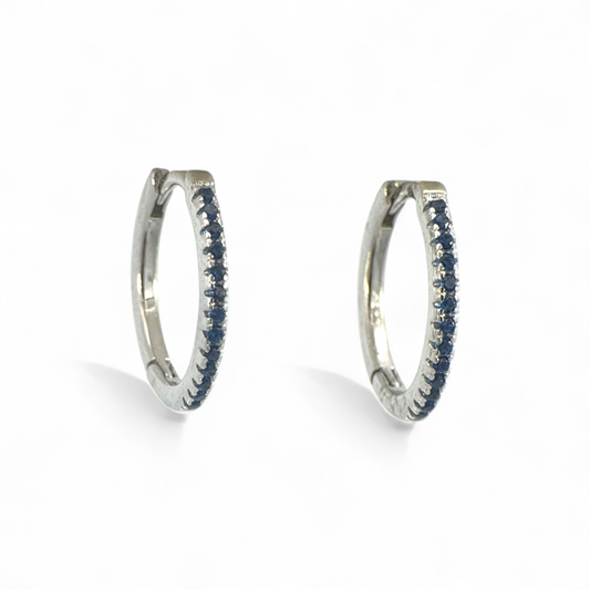 Aros argollas de plata 925 con piedras azules en grifa