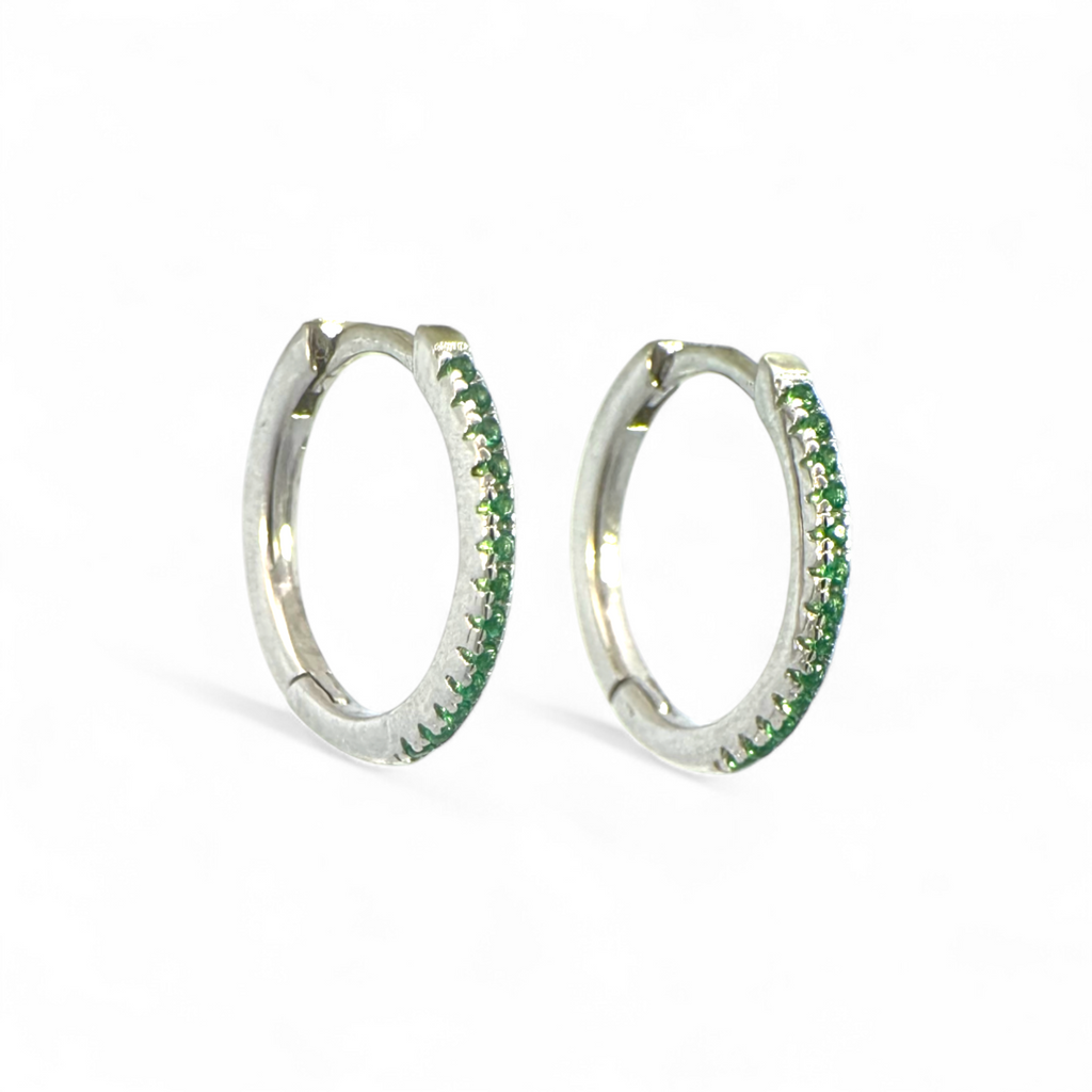 Aros argollas de plata 925 con piedras verdes en grifa (Copia)