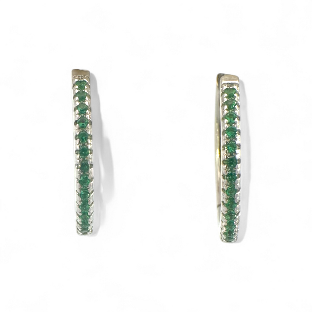 Aros argollas de plata 925 con piedras verdes en grifa (Copia)