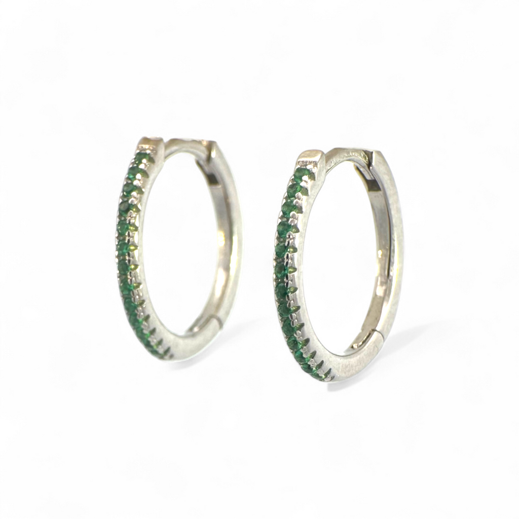 Aros argollas de plata 925 con piedras verdes en grifa (Copia)