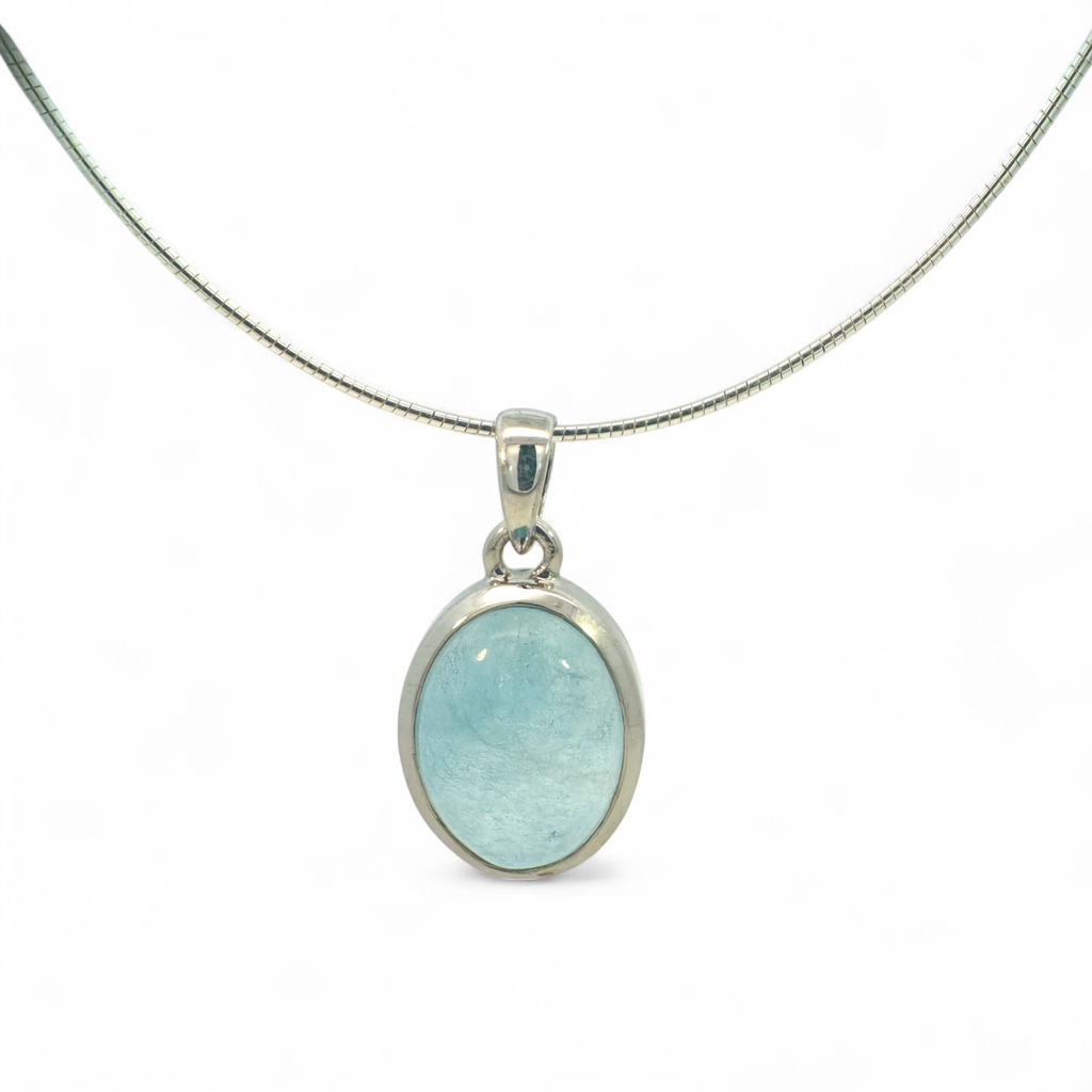 Collar cadena y colgante de plata 925 con aguamarina oval bisel