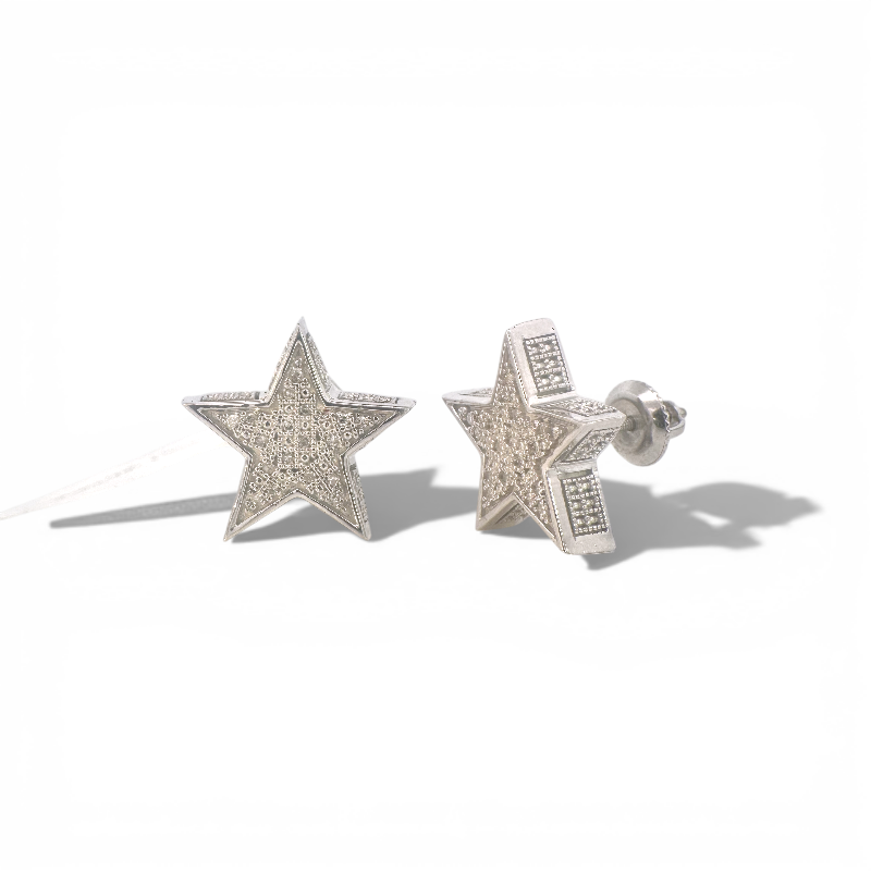 Aros stud estrellas diamantes pavé 0,14 ct plata 925