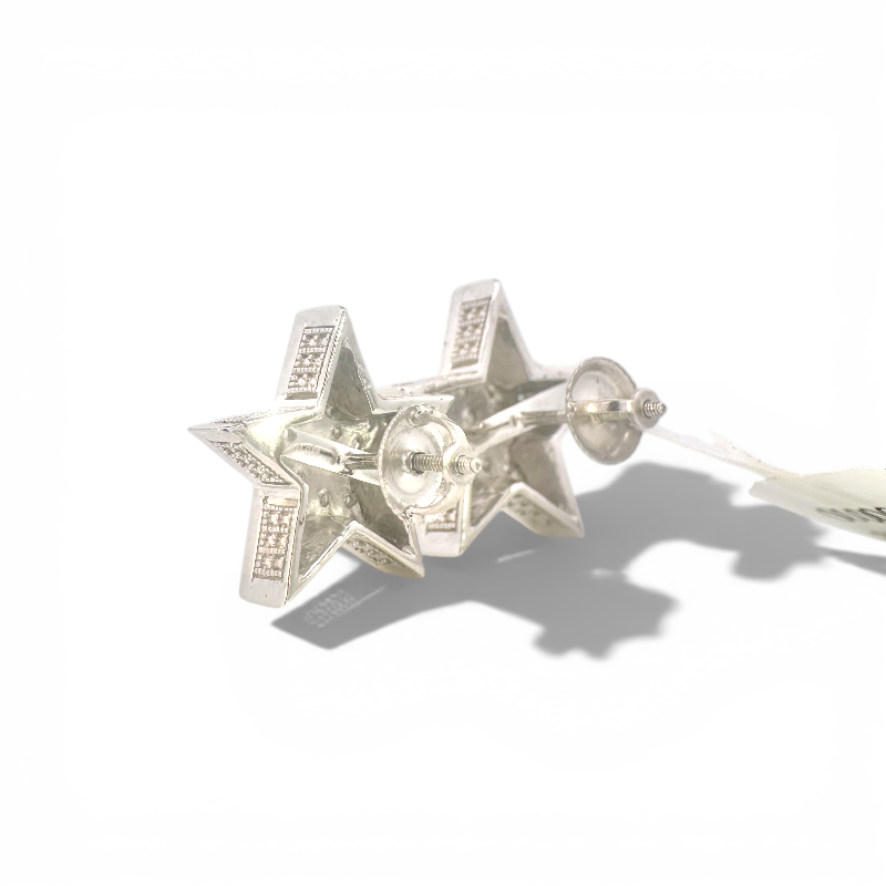 Aros stud estrellas diamantes pavé 0,14 ct plata 925