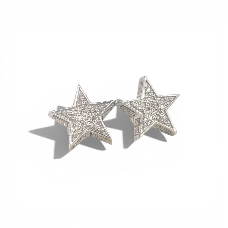 Aros stud estrellas diamantes pavé 0,14 ct plata 925