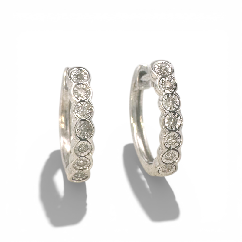 Aros argollas diamantes en bisel 0,10 ct plata 925