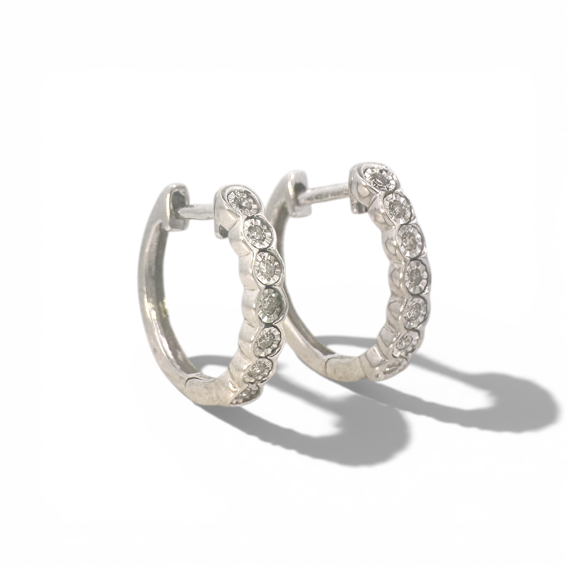 Aros argollas diamantes en bisel 0,10 ct plata 925