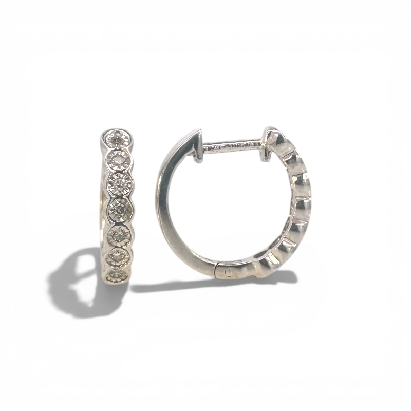 Aros argollas diamantes en bisel 0,10 ct plata 925