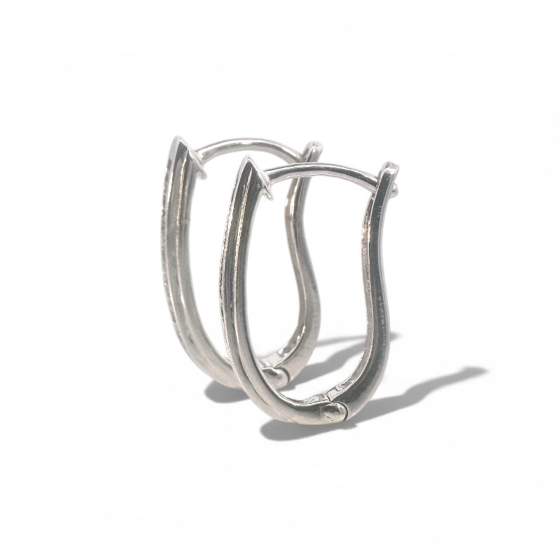 Aros argollas ovales curvas diamantes baguette en riel 0,25 ct plata 925